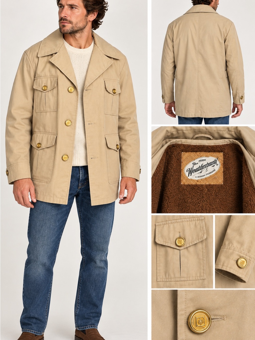 Vintage 70s Men’s Safari Field Coat Khaki Removable Liner L